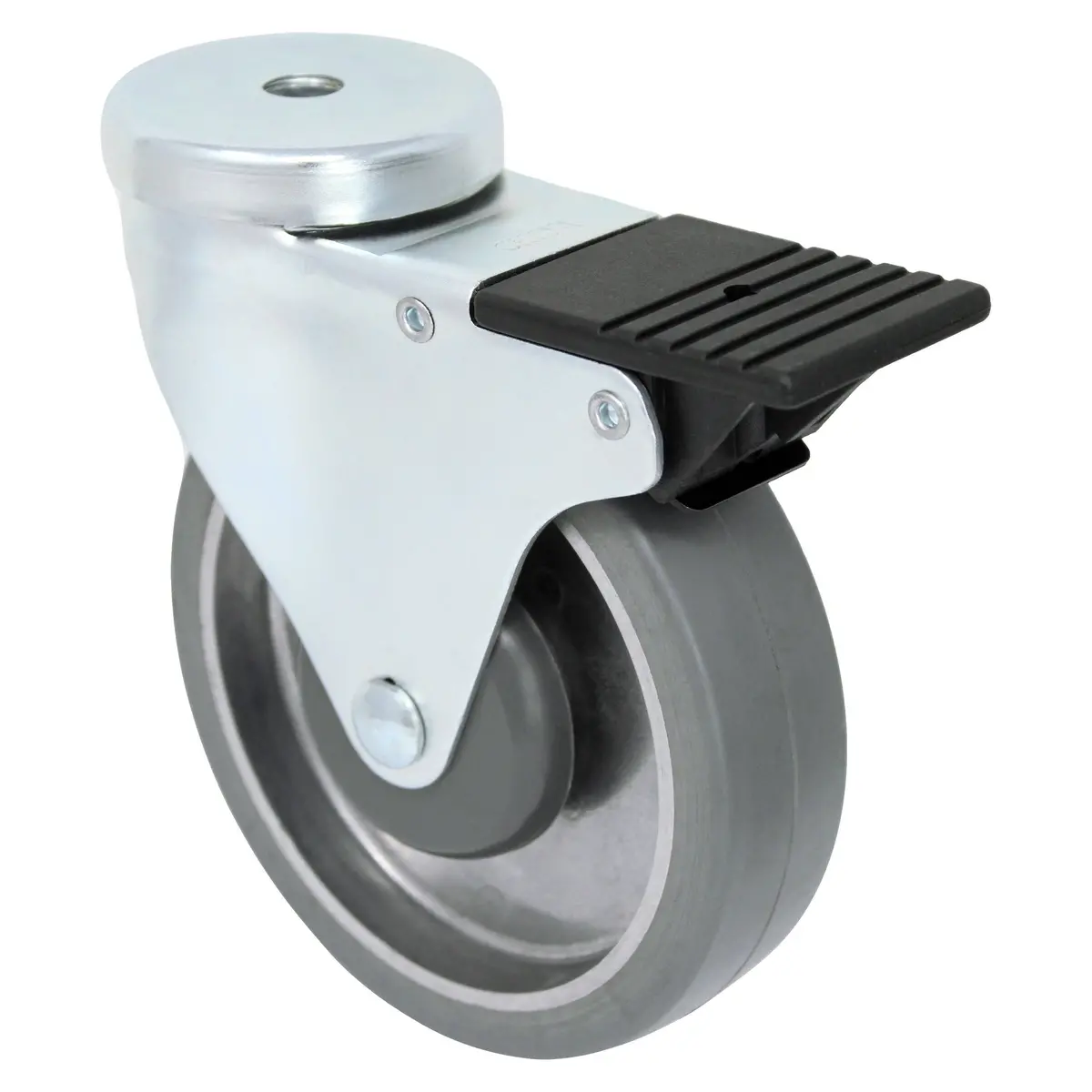 5" X 1-1/4" Mold-On Rubber Aluminum Wheel Swivel Stemless Caster W/ Total Lock Brake- 250 Lbs. Capacity 1
