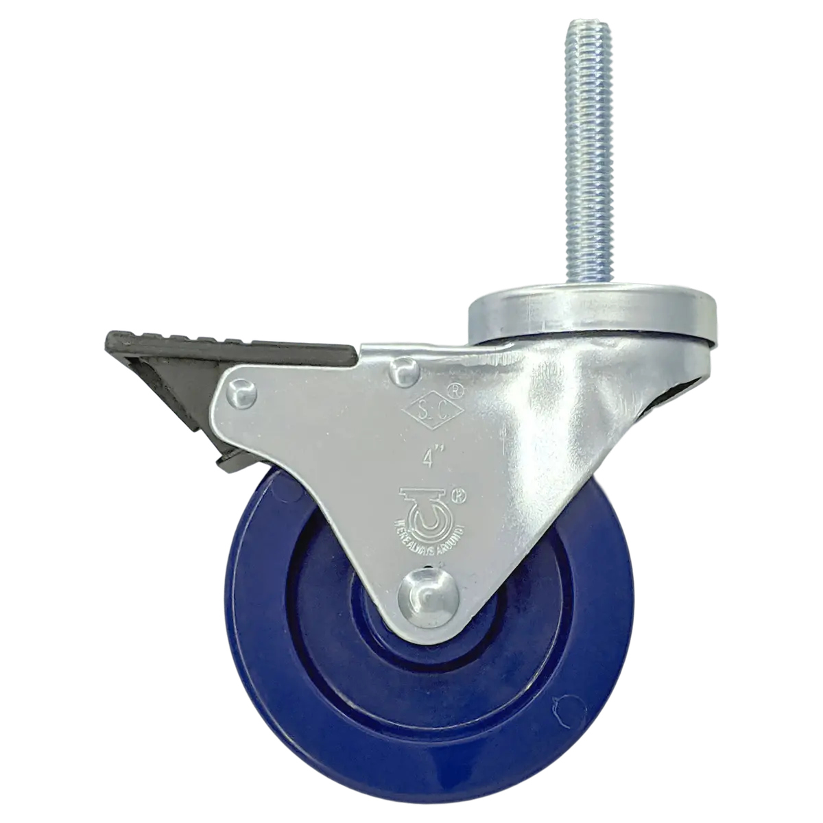 4" X 1-1/4" Duralastomer Threaded Stem Caster, Total Lock Brake, 350 Lbs. Capacity 1