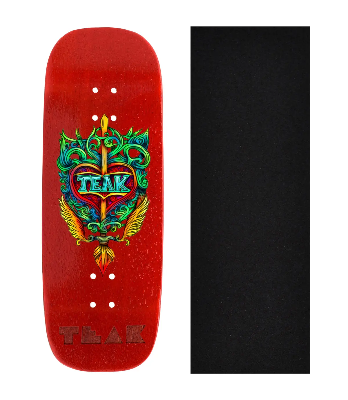 Heat Transfer Graphic Wooden Fingerboard Boxy Deck, "Heart Of Valor" - 33.5Mm X 96Mm 1