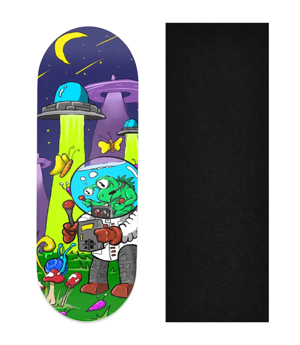 Heat Transfer Graphic Wooden Fingerboard Deck, "Alien Research" 1