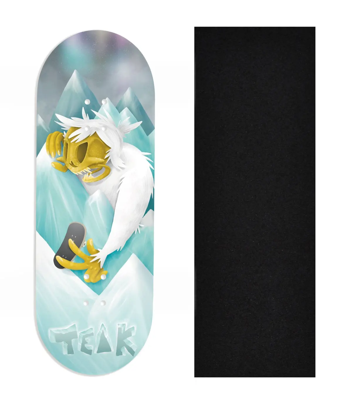 Heat Transfer Graphic Wooden Fingerboard Deck, Design Contest 2024 Winner, @Pov_Obs - "Yeti Peaks" 1