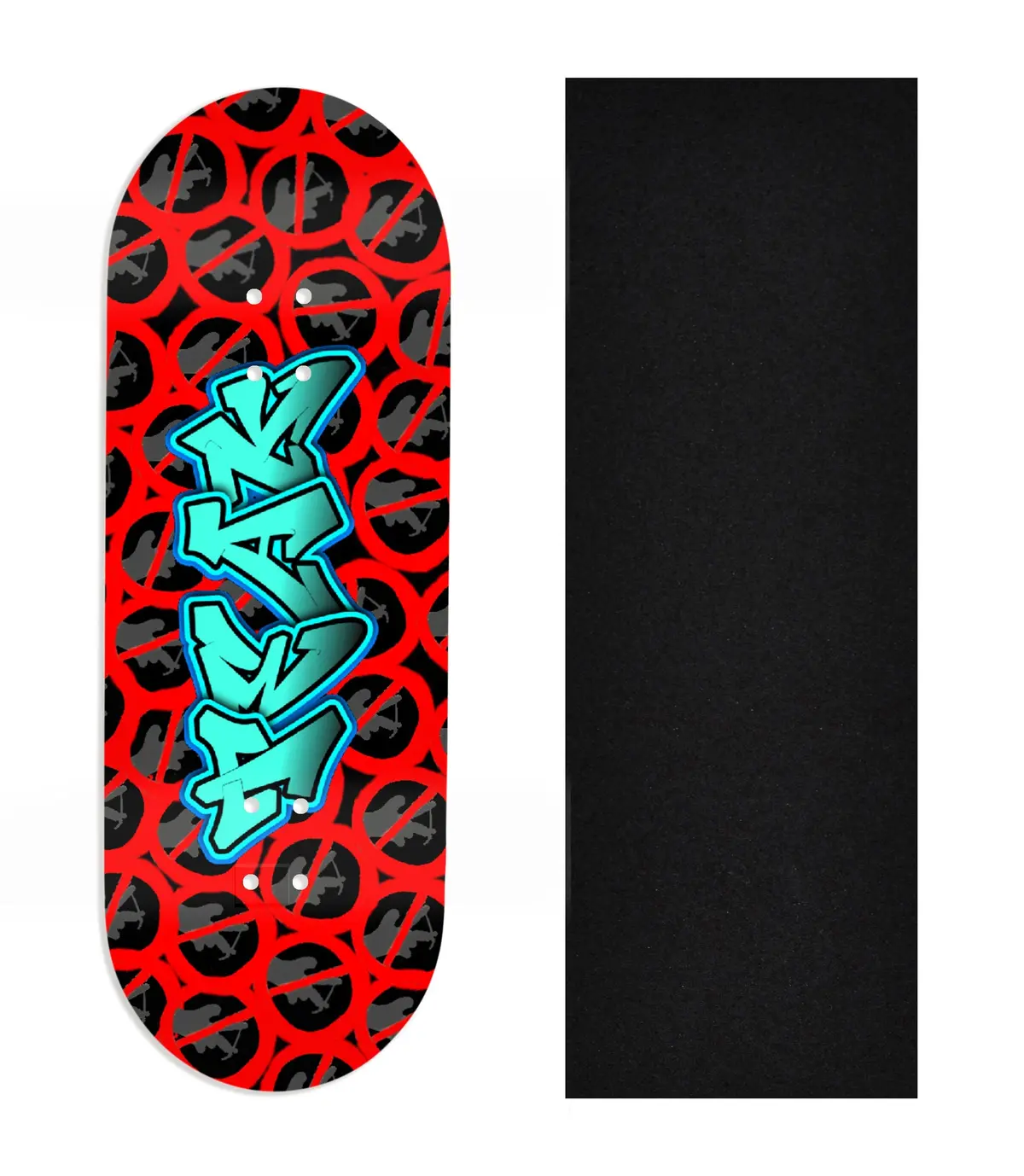 Heat Transfer Graphic Wooden Fingerboard Deck, Design Contest 2024 Winner, @Aidansclimbingbeta - "No Rules" 1