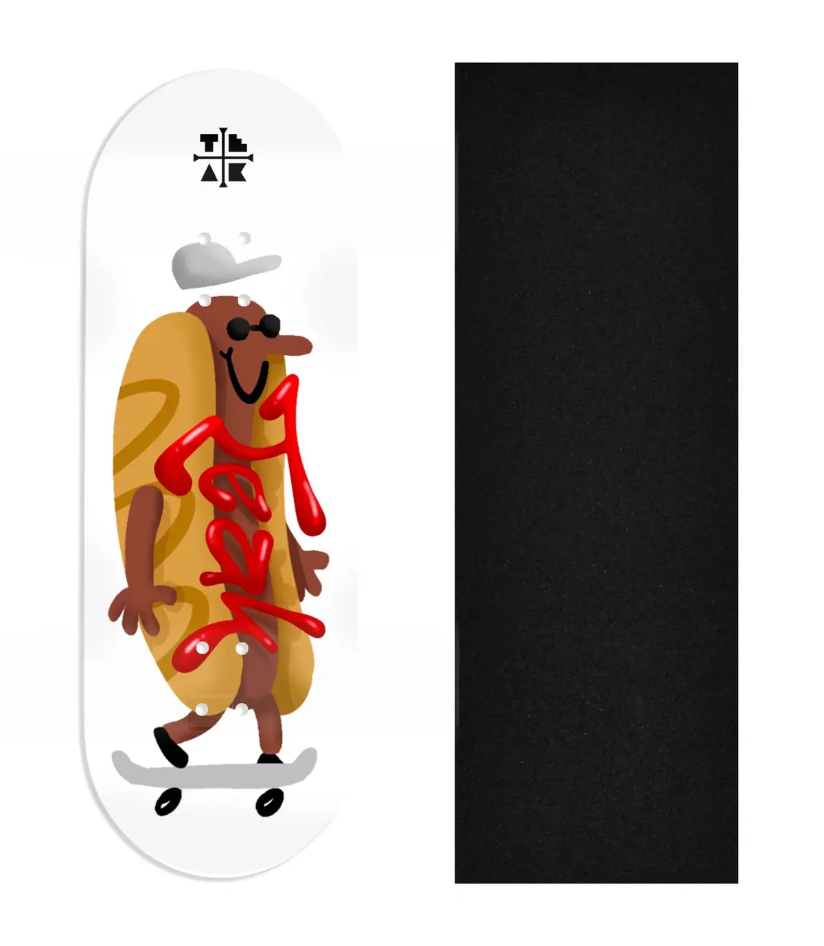 Heat Transfer Graphic Wooden Fingerboard Deck, Design Contest 2024 Winner, Hectorvacui - "Hot Dog" 1