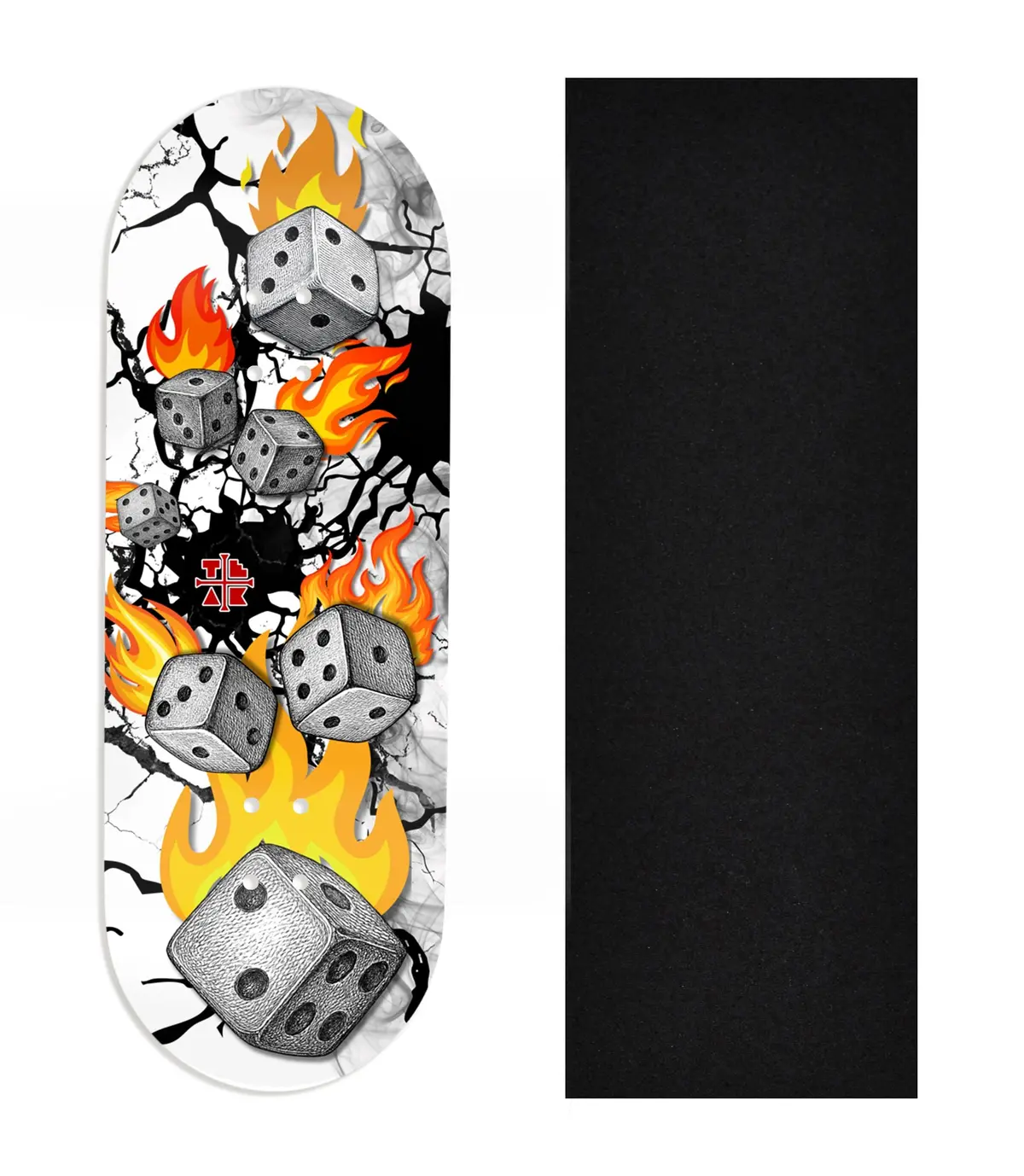 Heat Transfer Graphic Wooden Fingerboard Deck, Design Contest 2025 Winner, @Connor_Creates - "High Stakes" 1