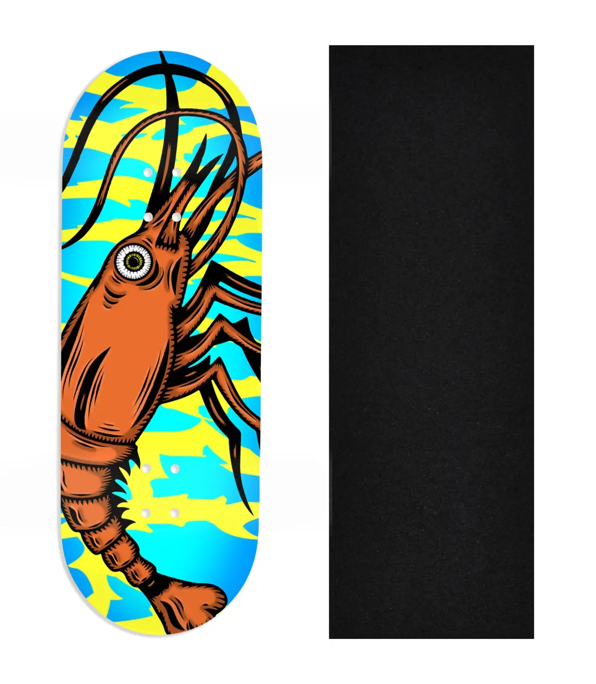 Heat Transfer Graphic Wooden Fingerboard Deck, Design Contest 2025 Winner, @Shaun_Draws_Eyes - "Neon Shrimp" 1