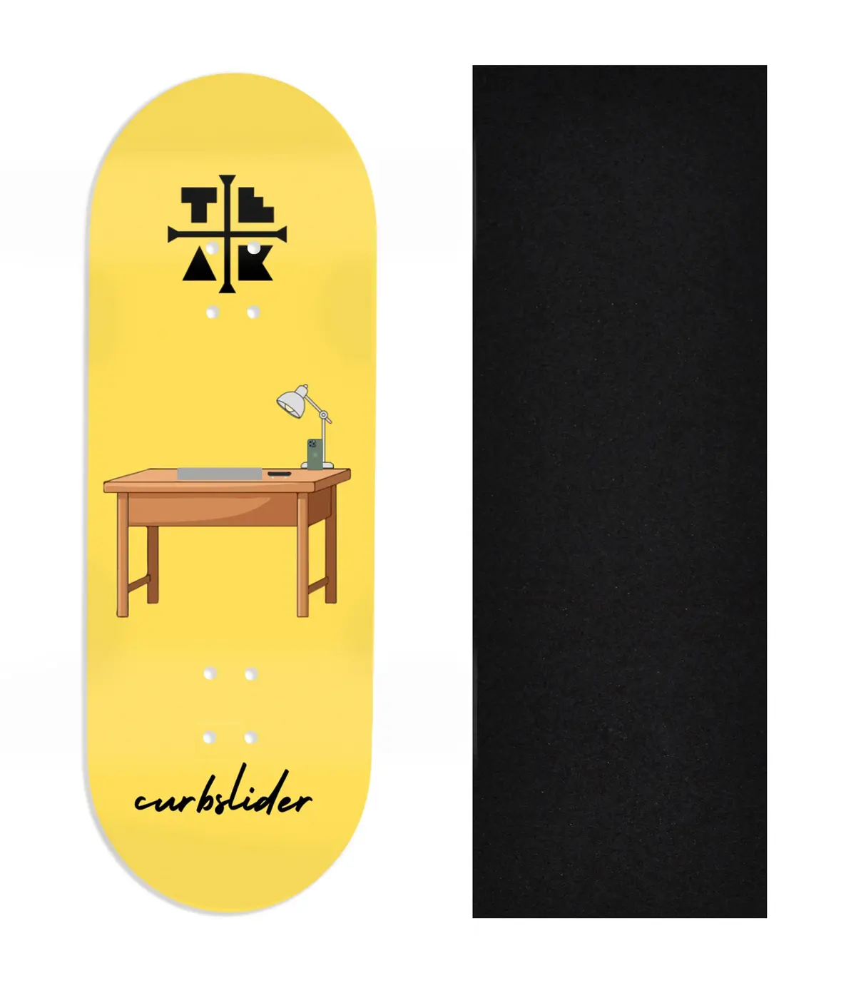 Heat Transfer Graphic Wooden Fingerboard Deck, Design Contest 2025 Winner, @Curbslider - "Desk Sesh" 1
