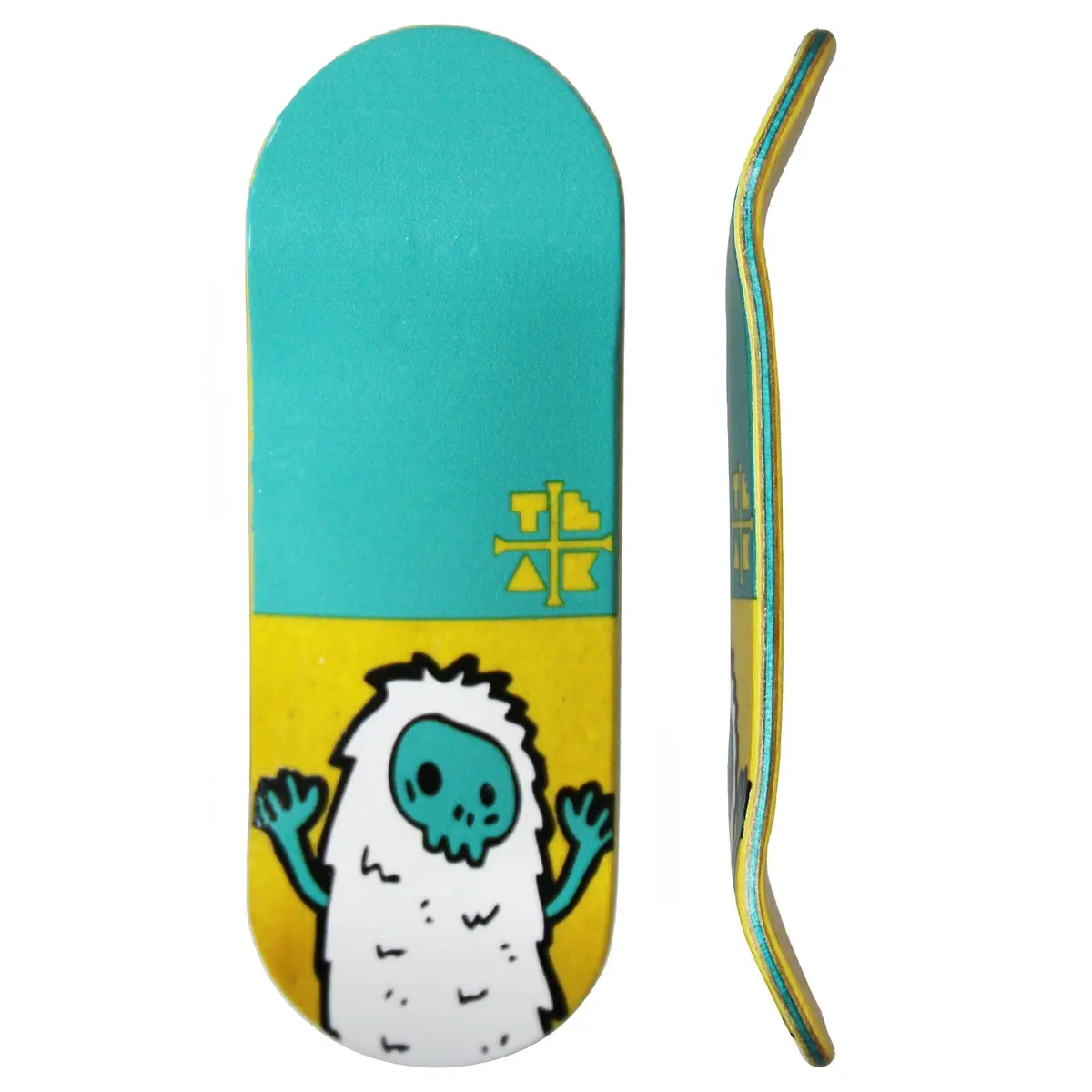 Flow Series Wooden Deck - “Yellow Yeti” Graphic  - 34X96mm With Colorful Plies 1