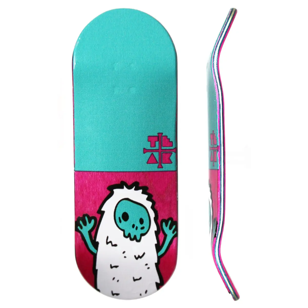Flow Series Wooden Deck - “Pink Yeti” Graphic  - 34X96mm With Colorful Plies 1