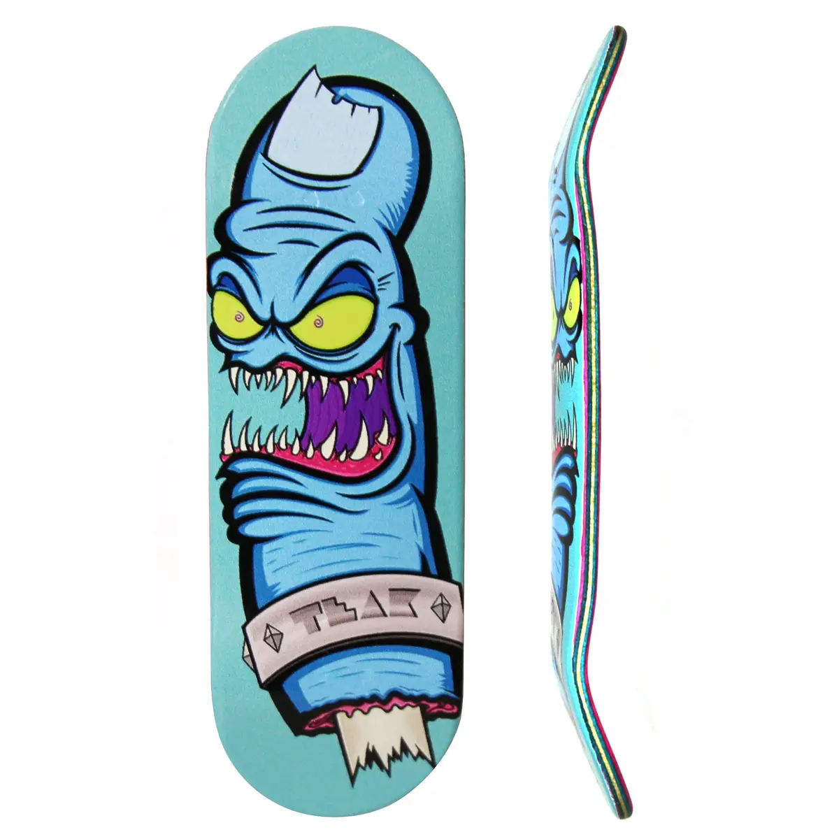 Flow Series Wooden Deck - “Gnarly Bite” Graphic By @Jhefty - 32X96mm With Colorful Plies 1