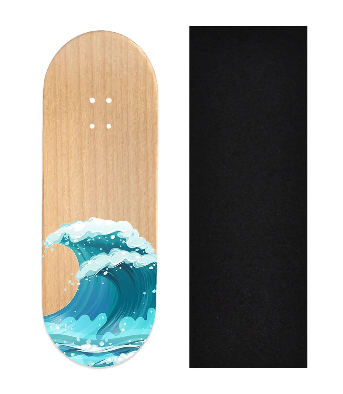 Heat Transfer Graphic Wooden Fingerboard Deck, "Waves" 1