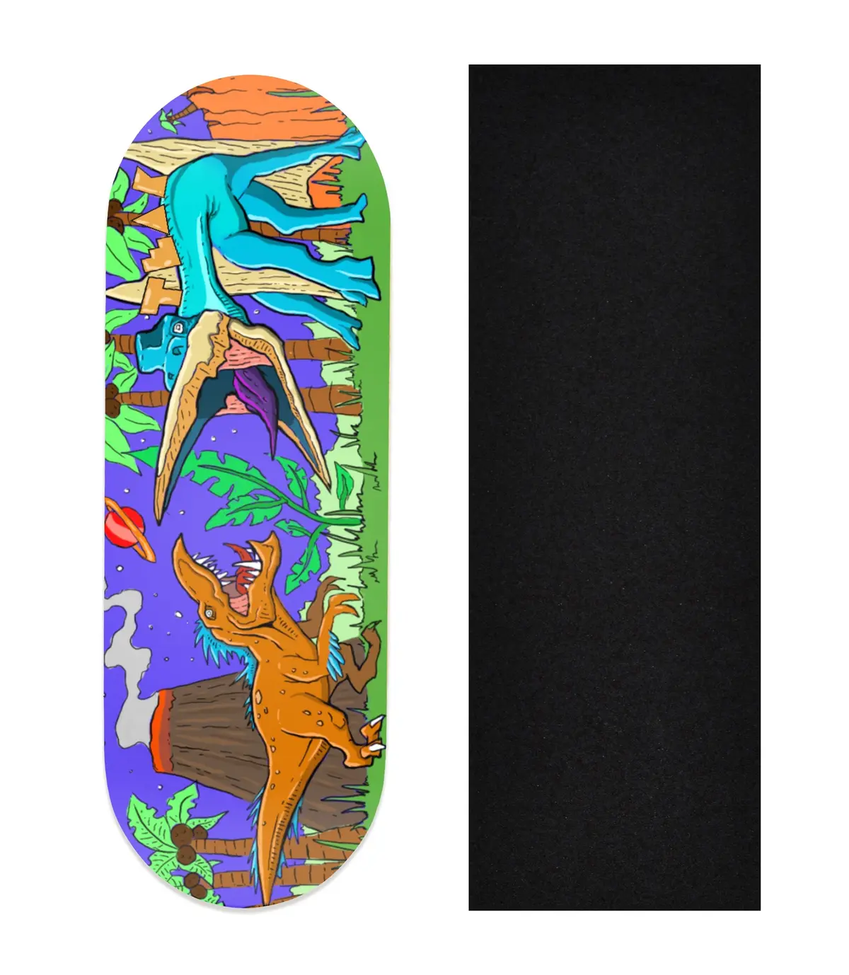 Heat Transfer Graphic Wooden Fingerboard Deck, "Chilla'saurus" 1