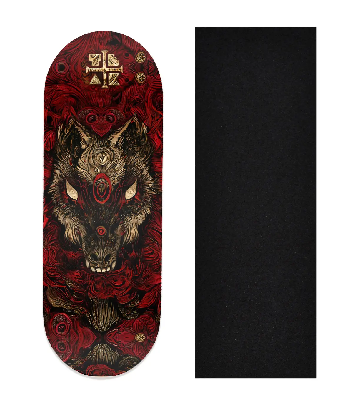 Heat Transfer Graphic Wooden Fingerboard Deck, "Howl In The Night" 1