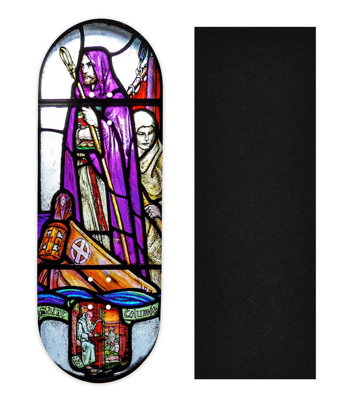 Heat Transfer Graphic Wooden Fingerboard Deck, "Stained Glass" 1
