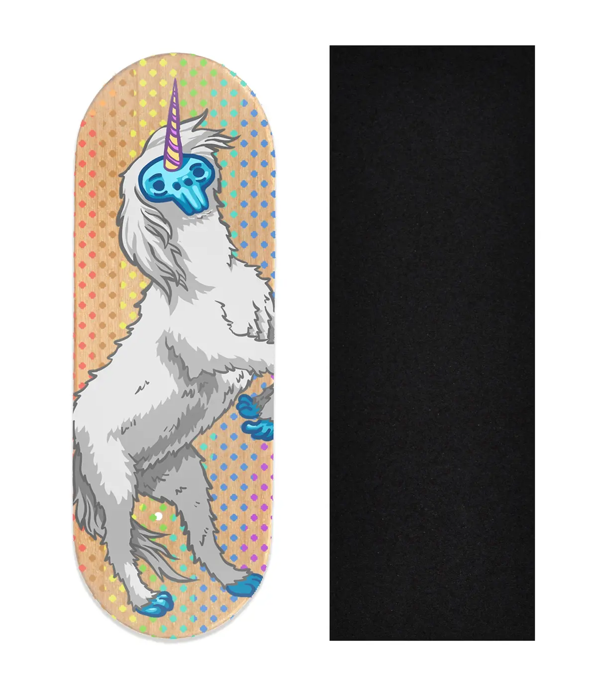 Heat Transfer Graphic Wooden Fingerboard Deck, "Yeticorn" 1