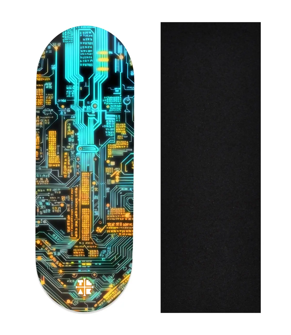 Heat Transfer Graphic Wooden Fingerboard Deck, "Cyber-Teak" 1