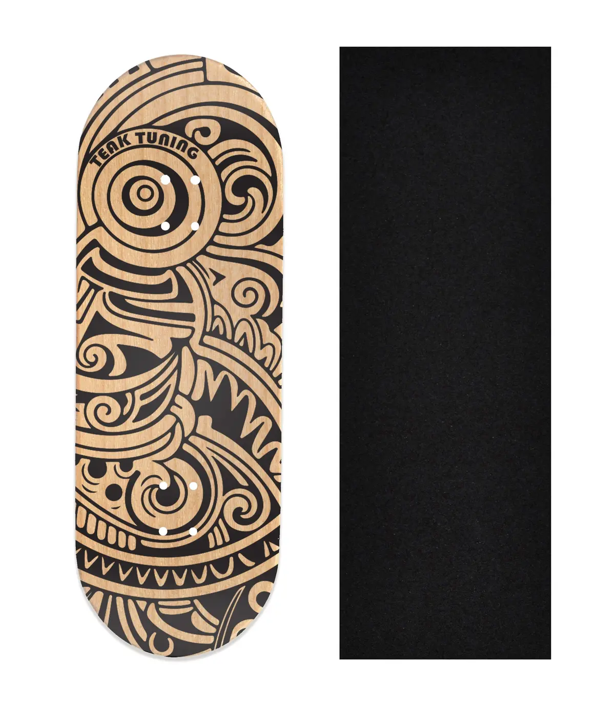 Heat Transfer Graphic Wooden Fingerboard Deck, "Teak Island" 1