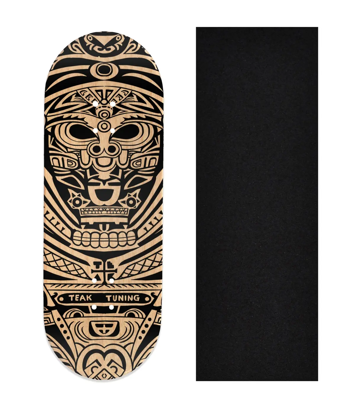 Heat Transfer Graphic Wooden Fingerboard Deck, "Tiki Tuning" 1