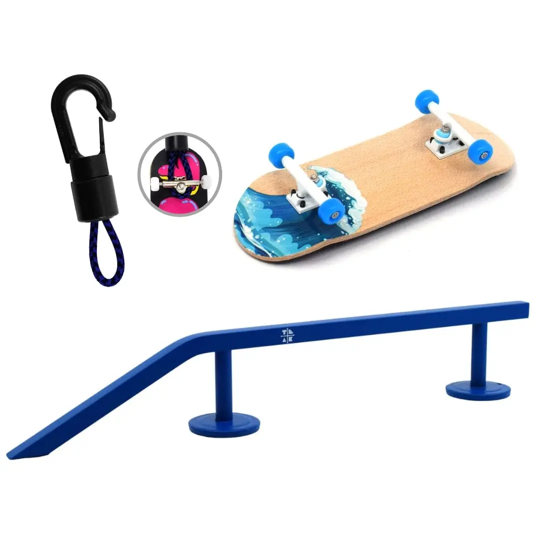 The Blue Surfer Starter Set - Gen2 Starter Bundle With Rail, Fingerboard Complete, And Travel Keychain 1
