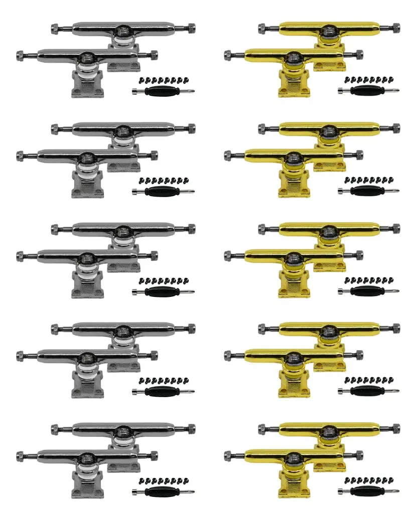 10Pk Maker Series Professional Shaped 34Mm Prodigy Trucks, Silver Chrome And Gold Colorways 1