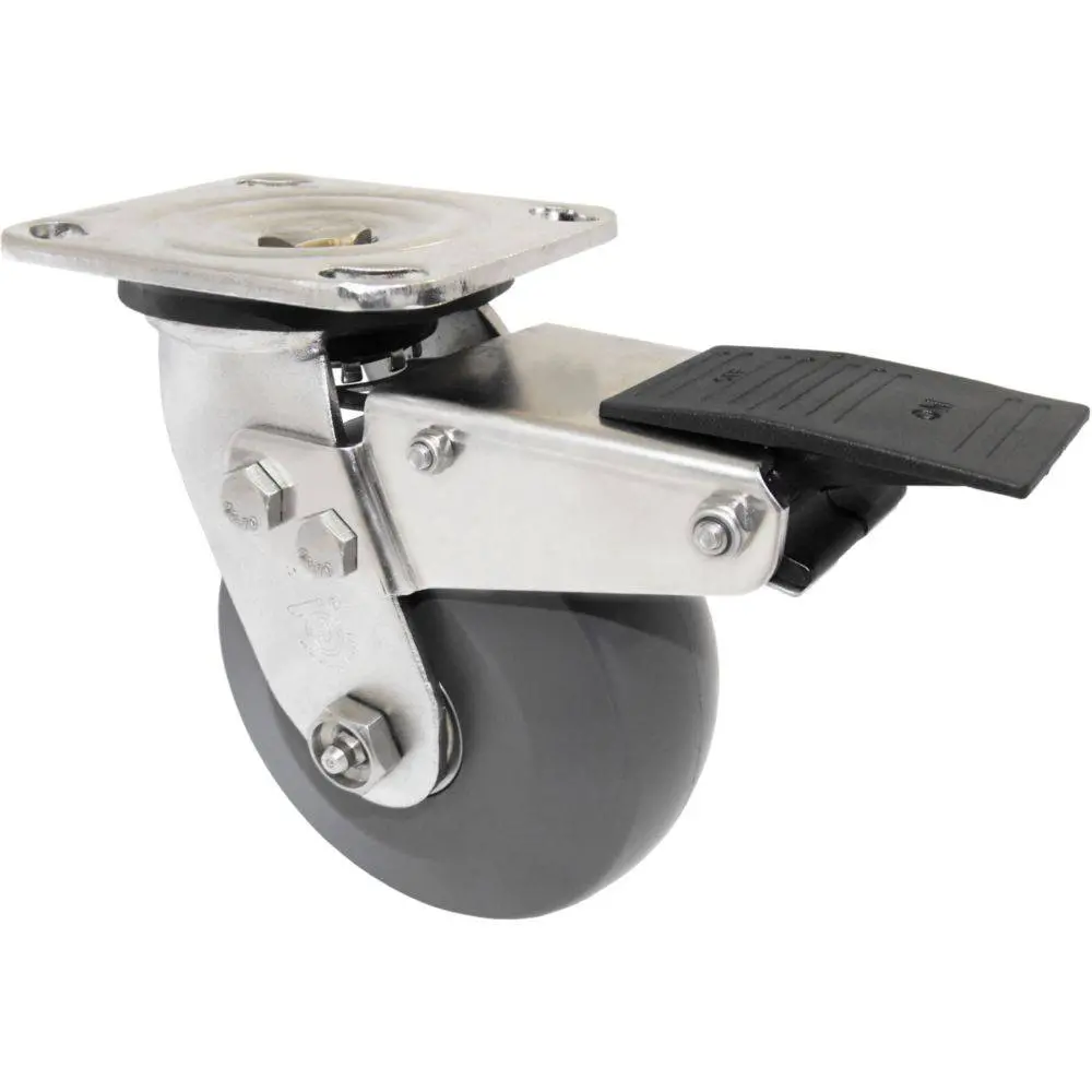 6" X 2" Ergolastomer Wheel S.S. Swivel Caster, Total Lock Brake,1250# Cap 1