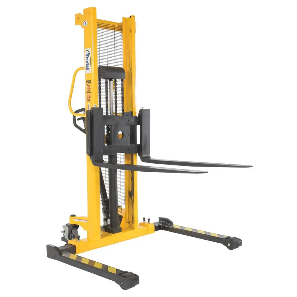 Steel Manual Stacker Adjustable Forks/Legs 2,000 Lbs Capacity Yellow 1