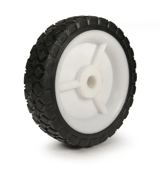5" X 1" Black Rubber Tread With White Plastic Hub Wheel, 1/2" Plain Bore, 45 Lbs. Capacity 1