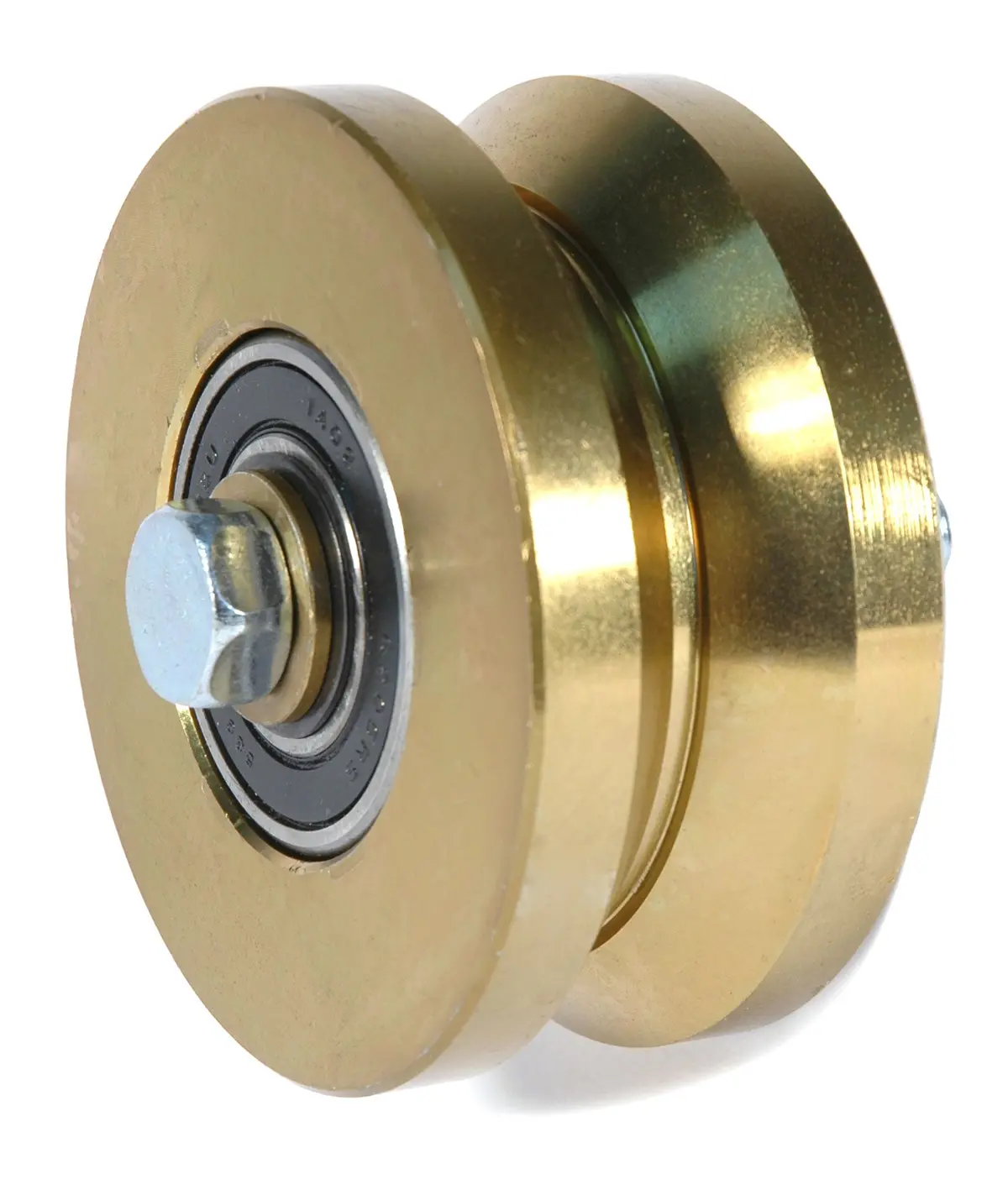 4" X 1-3/4" Super Heavy Duty Steel Brass Plated V-Groove Wheel, 3000 Lbs. Capacity 1