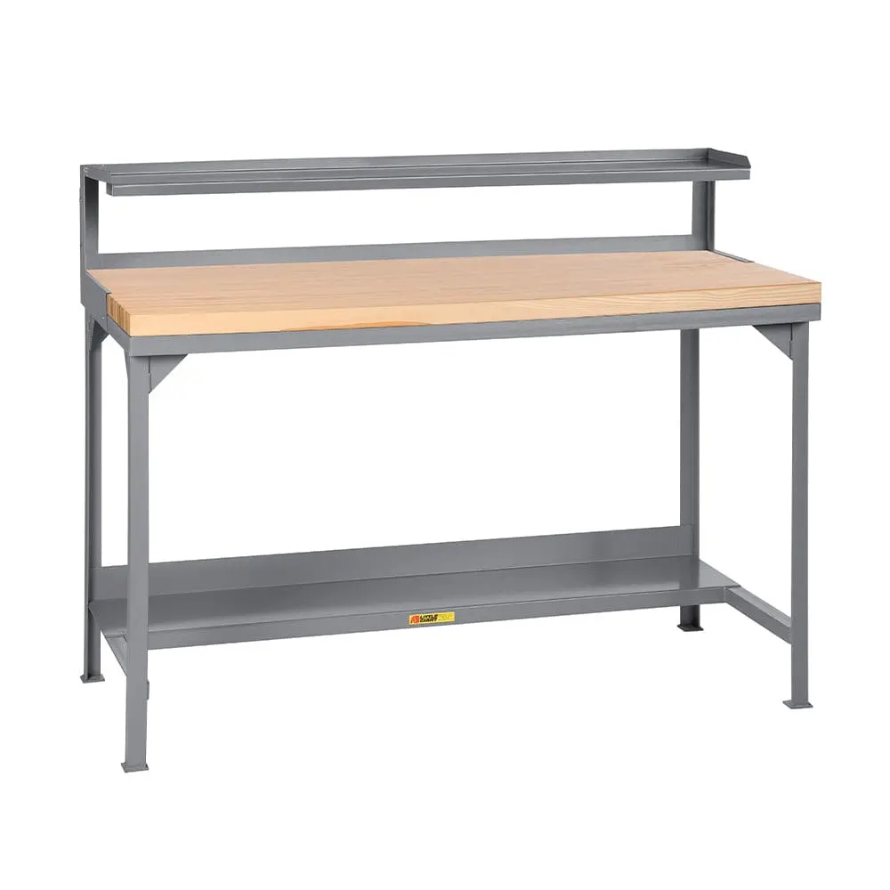 Welded Steel Workbenches With Butcher Block Top & Riser Shelf 1