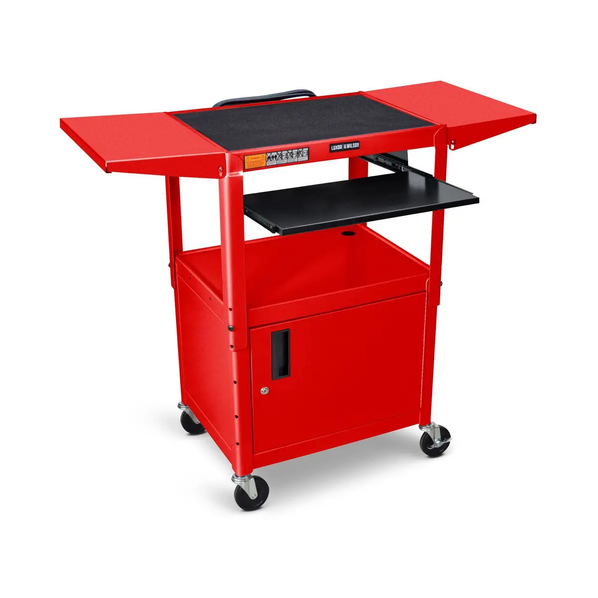 Adjustable Height Steel Av Cart W/ Drop Leaf Shelves (Cabinet) 2