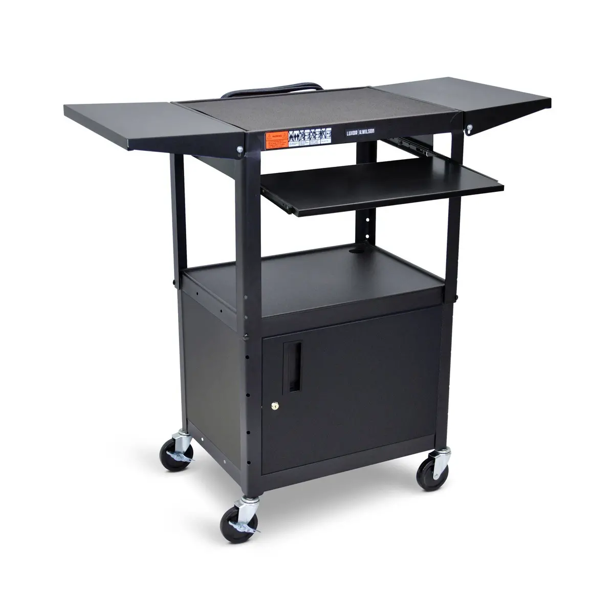 Adjustable Height Steel Av Cart W/ Drop Leaf Shelves (Cabinet) 2