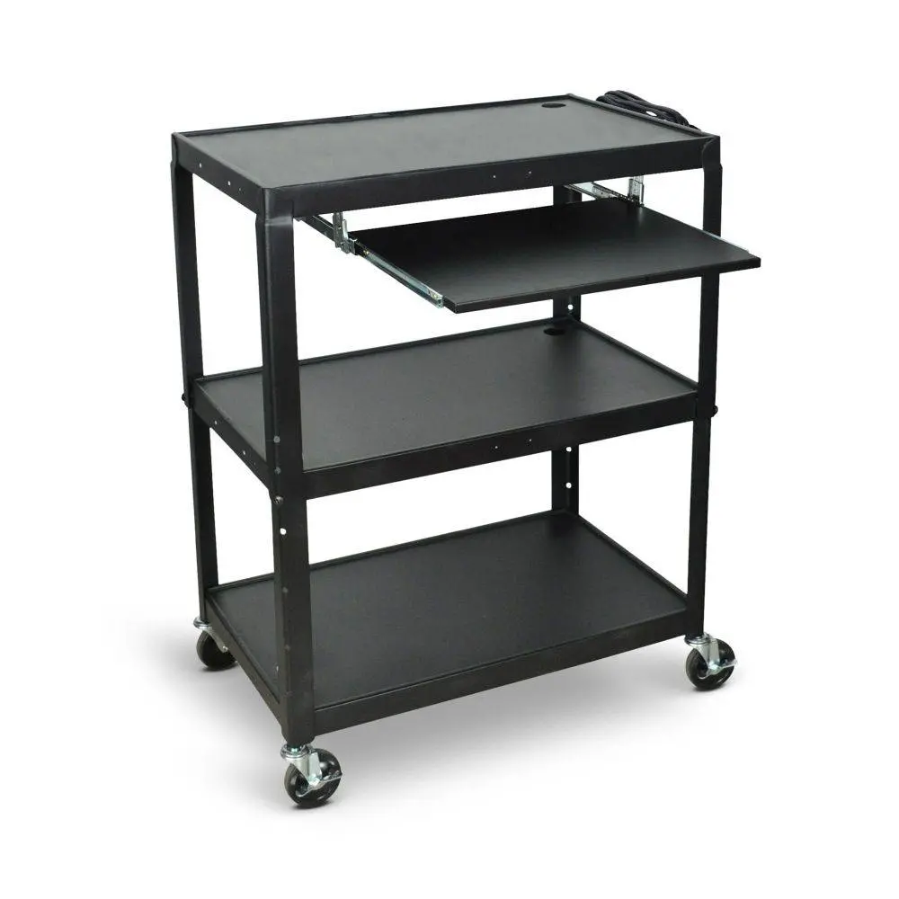 Large Adjustable Height Steel Av Cart W/ Keyboard Tray (3 Shelves) 1