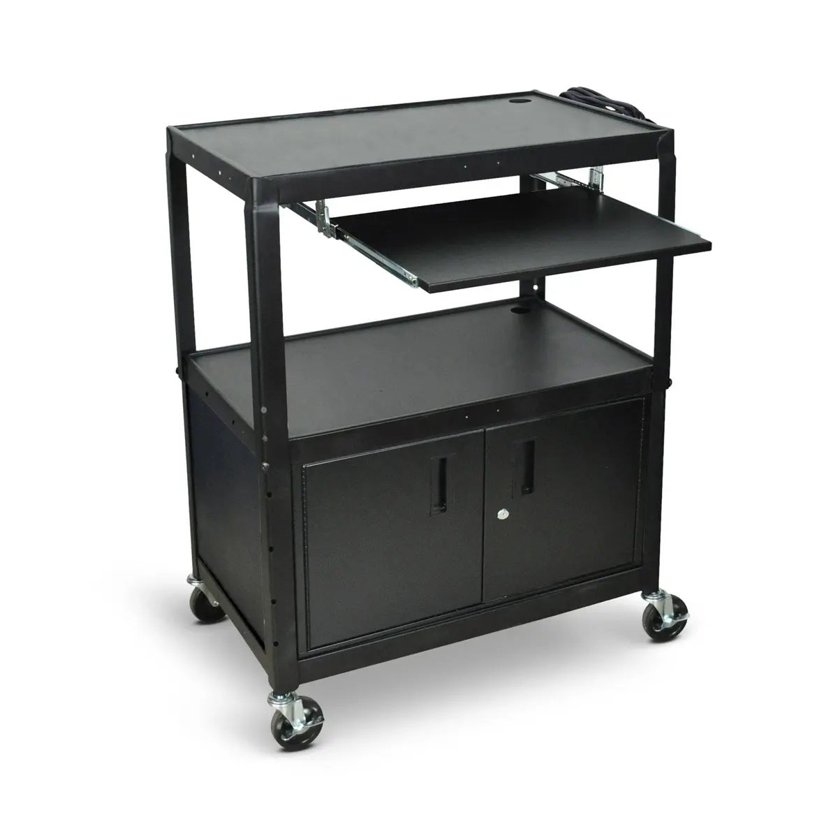 Large Adjustable Height Steel Av Cart W/ Keyboard Tray (Cabinet) 1
