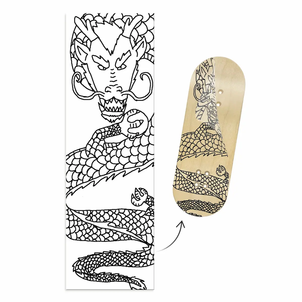 "Black Dragon Born" Wellventions Collaboration Deck Graphic Wrap - Designed By Christian - 35Mm X 110Mm (Transparent Background) 1