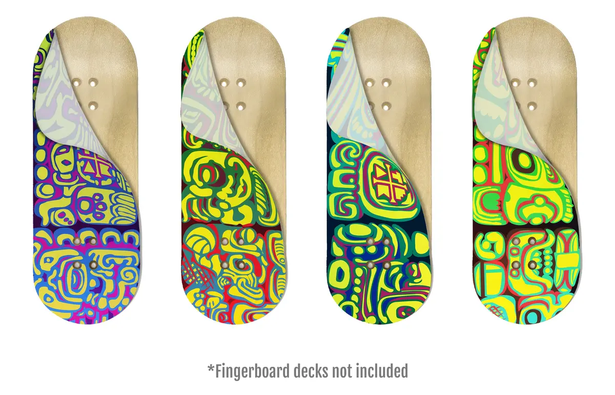 Mayan Carvings Collection (4 Wraps) - Artist Collaboration Deck Graphic Wrap Set - 35Mm X 110Mm 2
