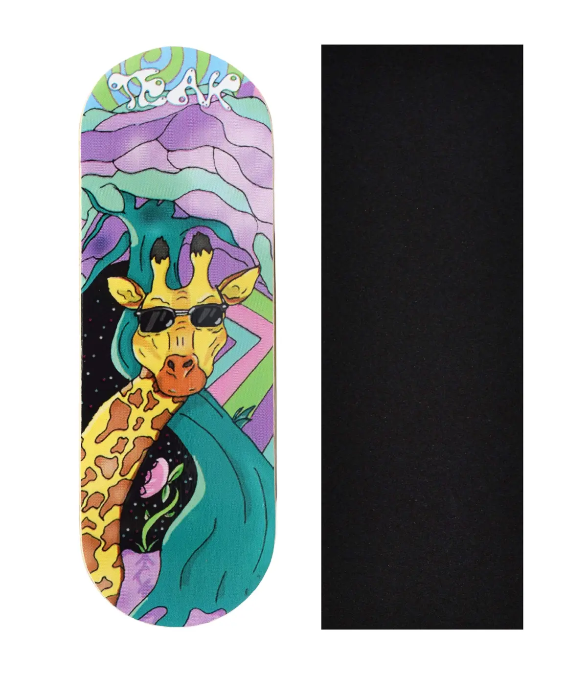 Heat Transfer Graphic Wooden Fingerboard Deck, "Graffiti Giraffe" - 32Mm X 97Mm 1