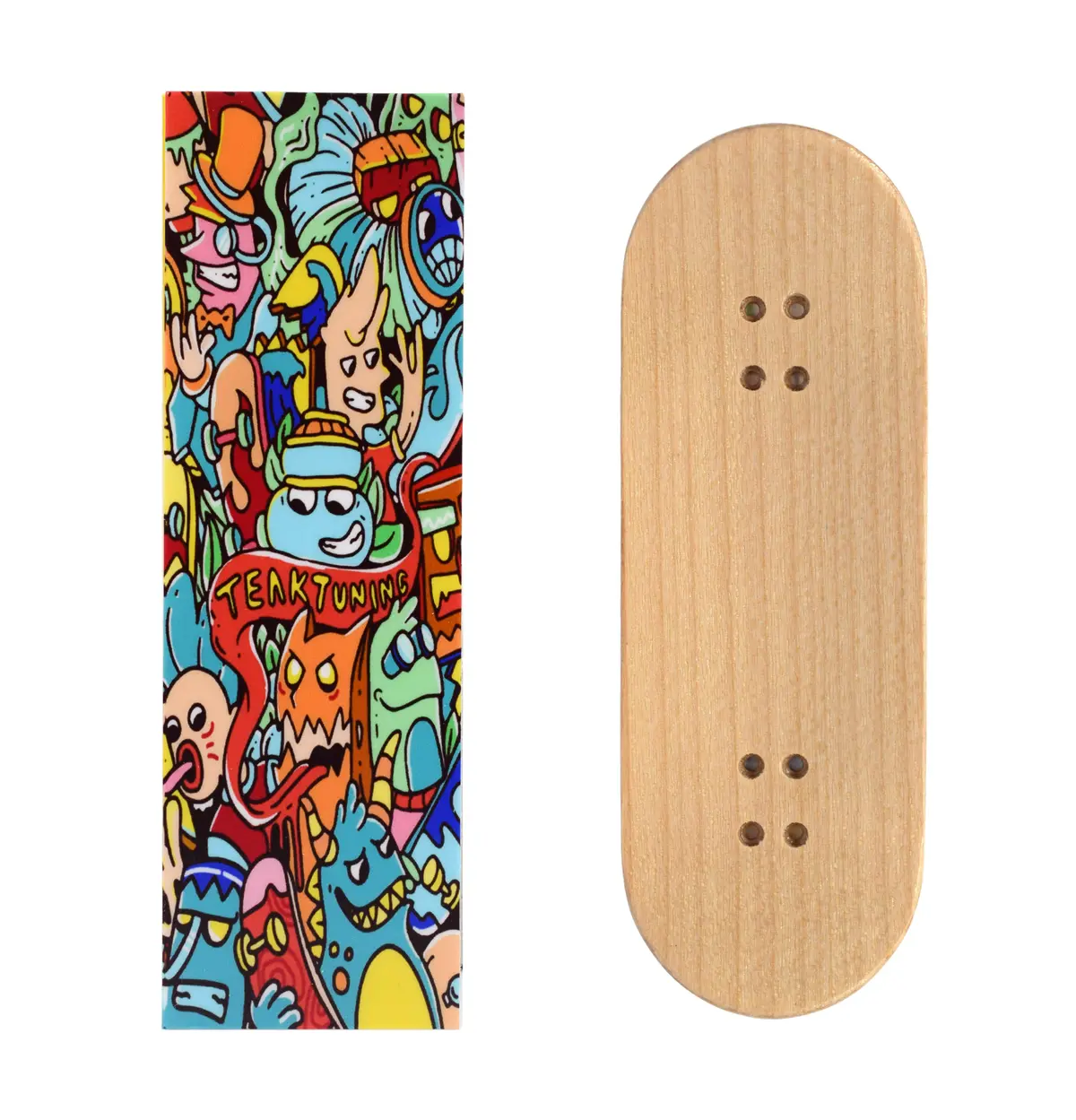 Teak Swap Fingerboard Deck & Graphic Wrap - "Bubble Bushings & Monsters" - 32Mm X 97Mm 1