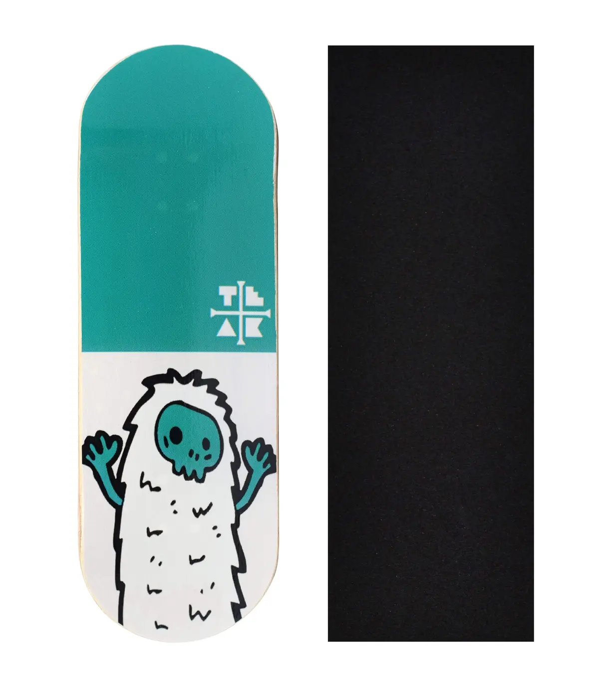 Heat Transfer Graphic Wooden Fingerboard Deck, "Teal Yeti" - 32Mm X 97Mm 1