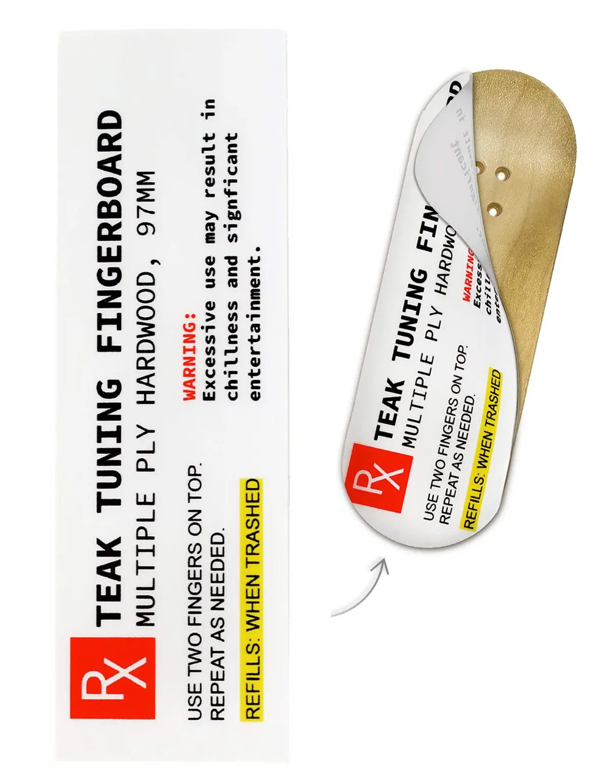 Teak Swap Fingerboard Deck & Graphic Wrap - "Teak Prescription" - 32Mm X 97Mm 2