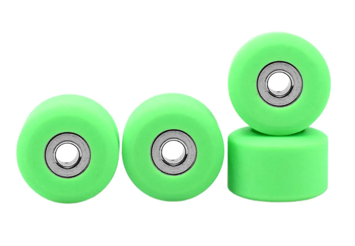 Apex 71D Urethane Fingerboard Wheels, New Street Shape, Ultra Spin Bearings - Flo Glo Green Colorway - Set Of 4 1