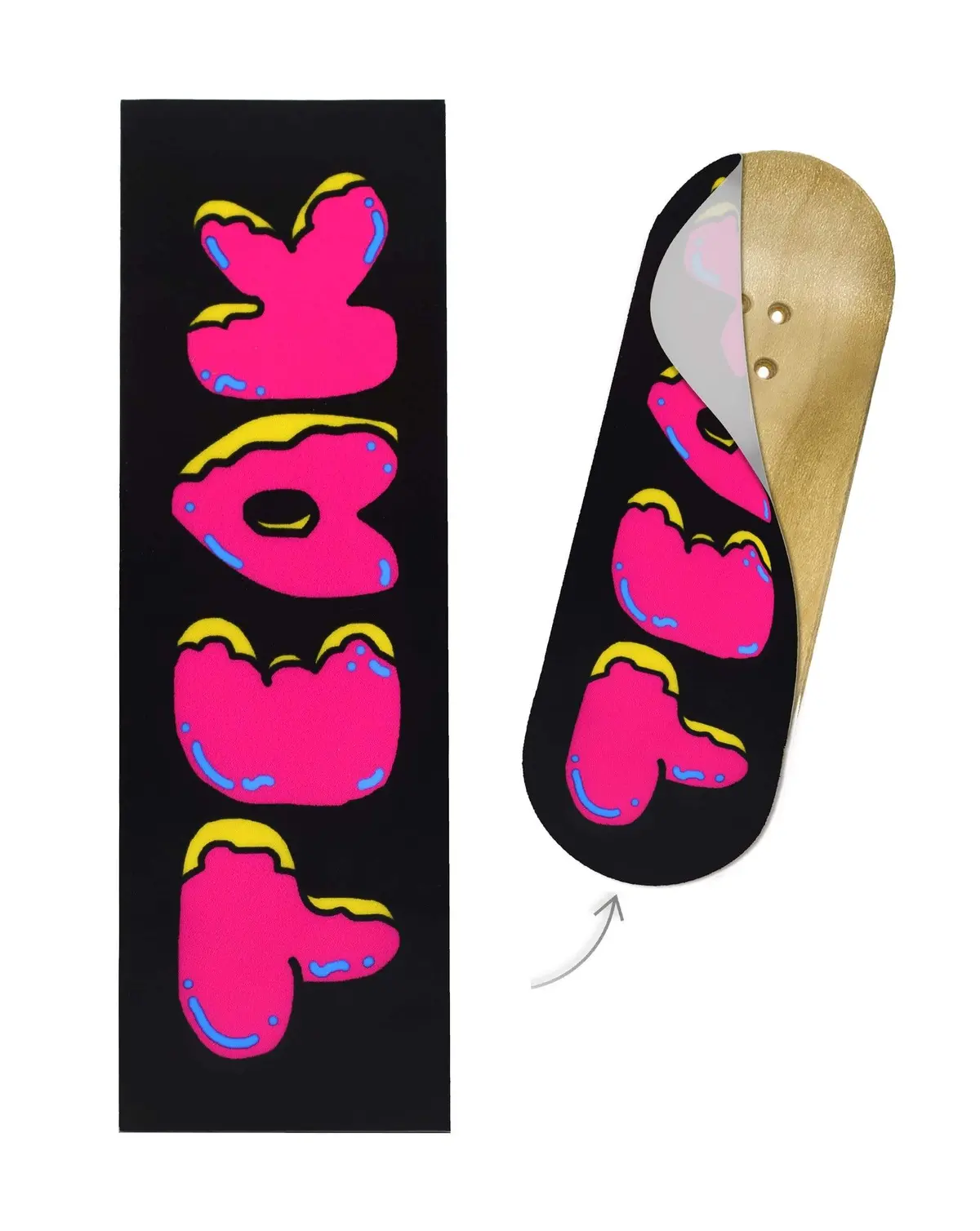 Teak Swap Fingerboard Deck & Graphic Wrap - "Teak Donut Logo, Pink & Black" - 32Mm X 97Mm 2