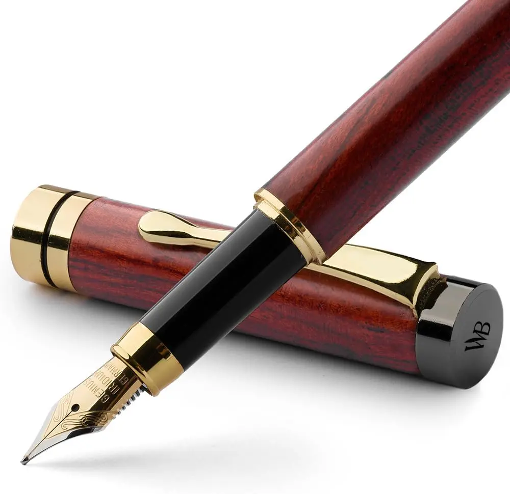 Caneta Tinteiro Wordsworth & Black, Madeira De Bambu De Luxo - Ponta Média, Estojo De Presente; Inclui 6 Cartuchos De Tinta, Conversor De Refil De Tinta, Diário, Caligrafia; Desenho - Deluxe Edition 1