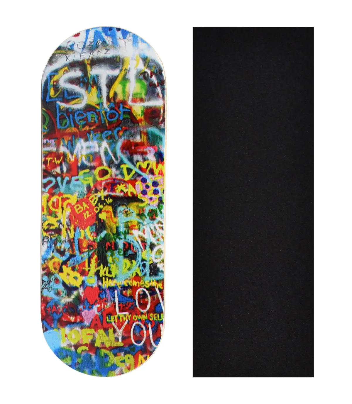 Heat Transfer Graphic Wooden Fingerboard Deck, "Graffiti Wall" - 34Mm X 97Mm 1