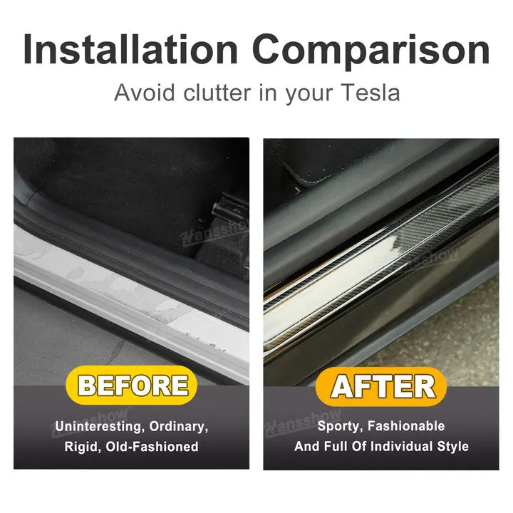 Tesla Model Y/3 Real Carbon Fiber Door Sill Covers Protector Welcome Pedal 2