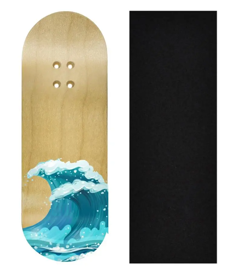 Heat Transfer Graphic Wooden Fingerboard Deck, "Waves" - 34Mm X 97Mm 1