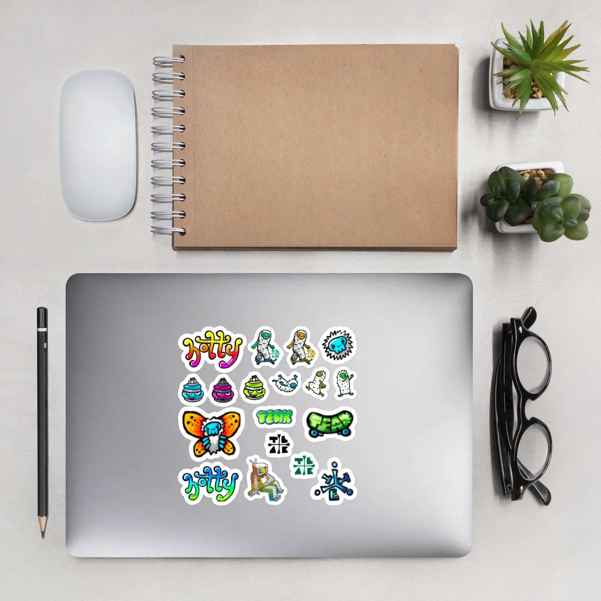 Teak Character Die Cut Sticker Sheet - 18 Peel & Stick Decals 5X5.5" 1