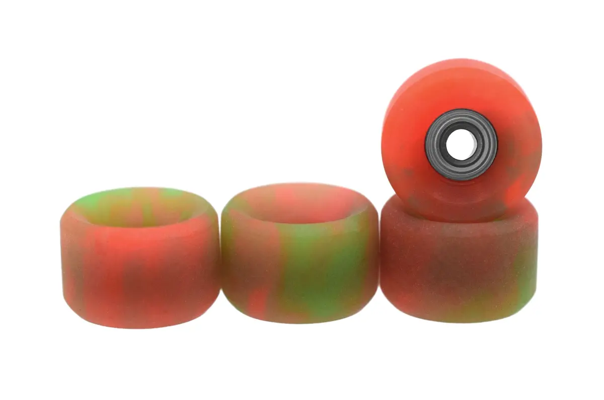 Slim Bowl Fingerboard Wheels - 61D Urethane, Abec-9 Bearings - Watermelon Swirl Colorway 1
