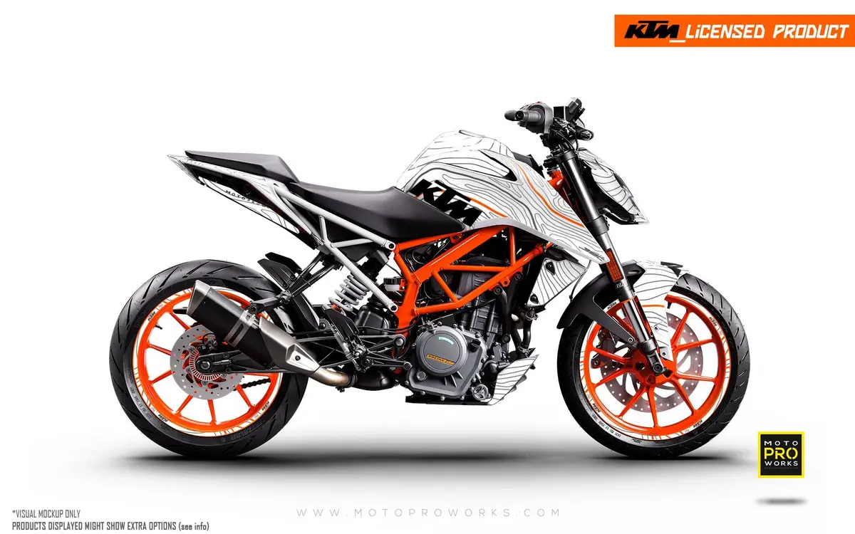 Ktm 200 Duke Graphics - "Topography" (White/Orange) 1