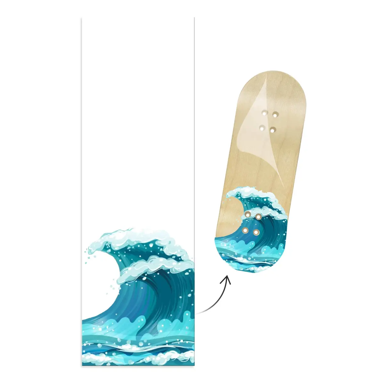"Waves" Teak Team Rider Collaboration Deck Graphic Wrap - 35Mm X 110Mm (Transparent Background) 1