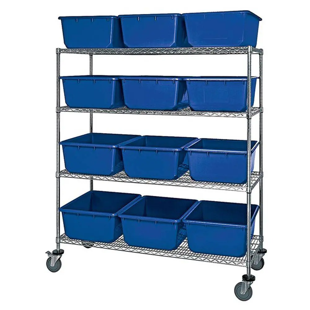 Mobile Wire Shelving System W/ 12 Quantub Totes 1