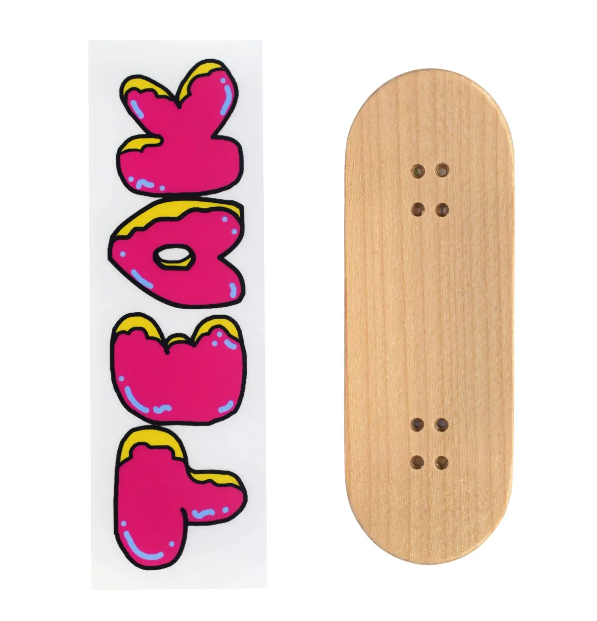 Teak Swap Fingerboard Deck & Graphic Wrap - "Donut Logo, Pink" - 32Mm X 97Mm 1